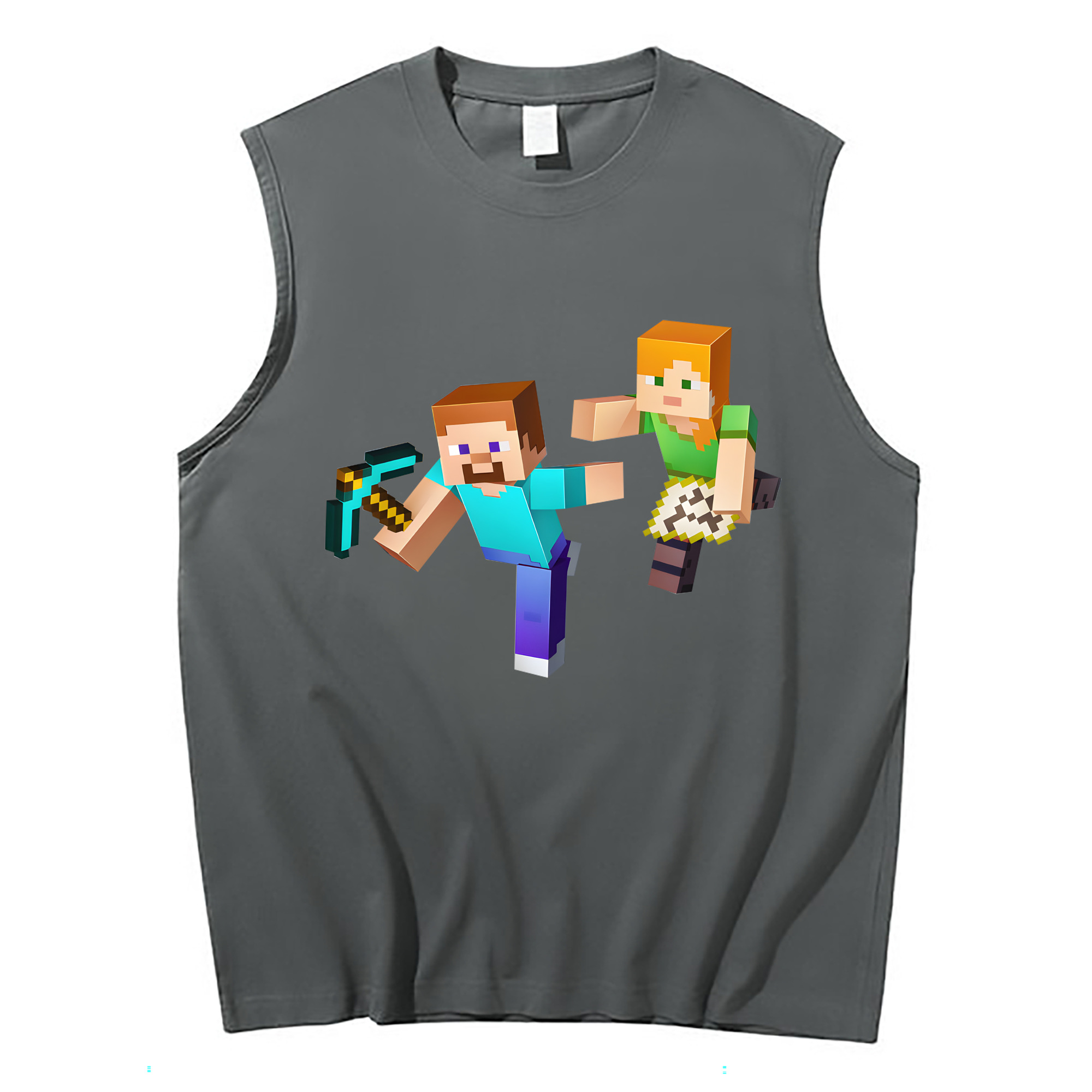 （画像用） マインクラフト ブロックの世界 Minecraft MC Block world コットン100％タンクトップ（フロントプリント）